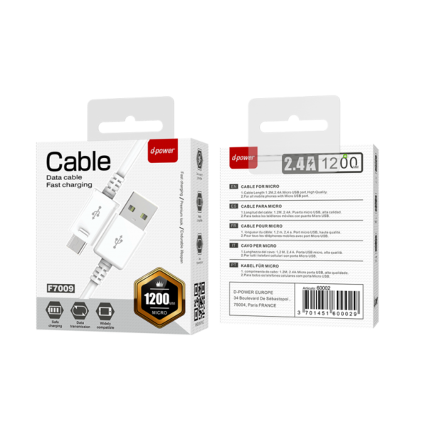 Câble micro usb 1,2m - Blanc