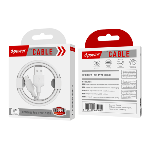 F6002 Câble Type C 1m - Blanc