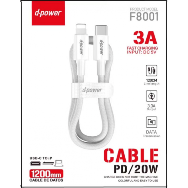 Câble Type C vers light 1.2m Nylon Tressé- Blanc
