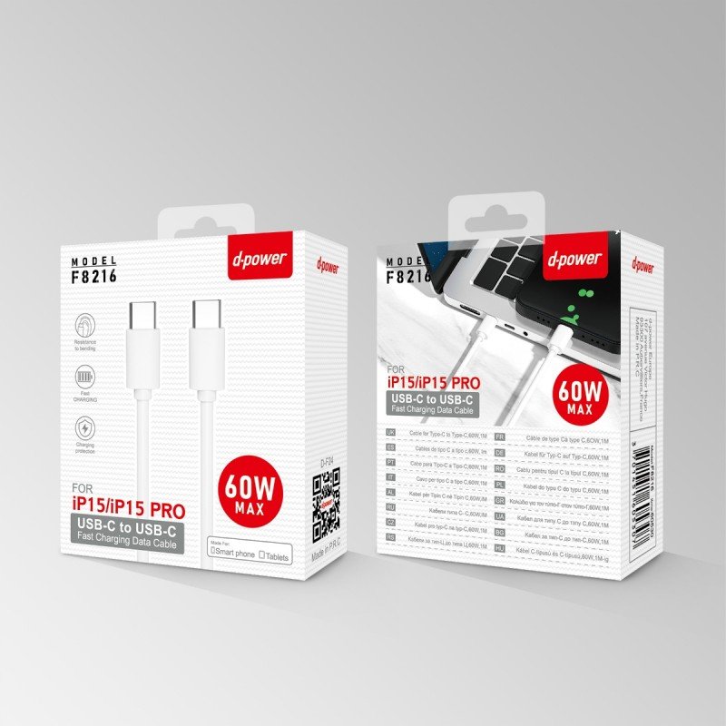 cable-type-c-vers-light-1m-blanc-1.jpg F8216 Câble TPE Type C vers Type C pour ip 15 60W Max 1m - Blanc - Image 1