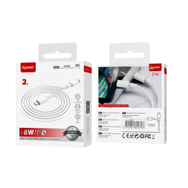 Câble USB-C to lightning 2m - Blanc