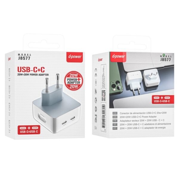J8577 Prise 2 Port USB-C 25W*2 PD Blanc