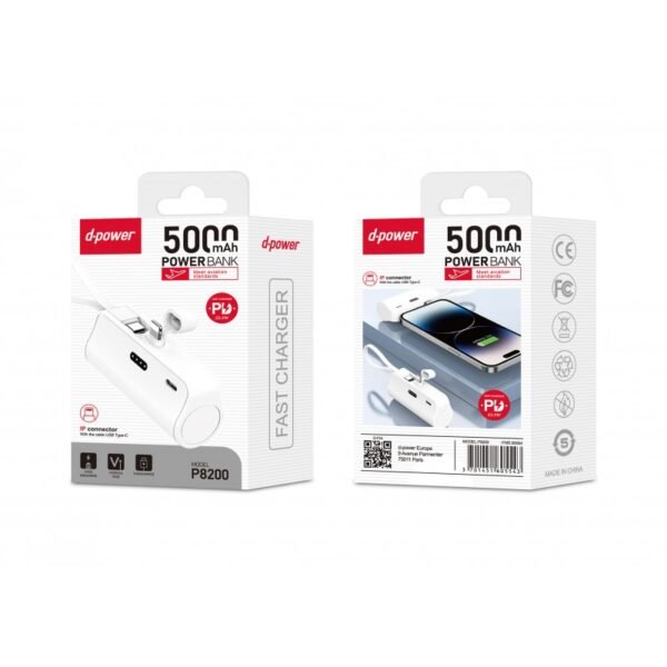 PowerBank P8200 5000MAH PD 22.5W Connector Lightning+ TYPE-C
