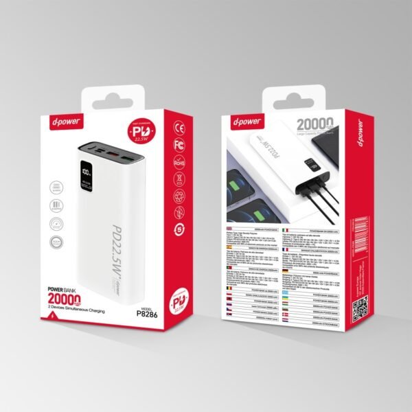 Powerbank P8286 20000 mAh Blanc