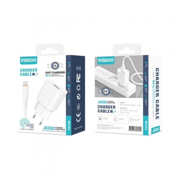 J8200 Prise 2,4A + Cable Micro USB Chargeur Complet